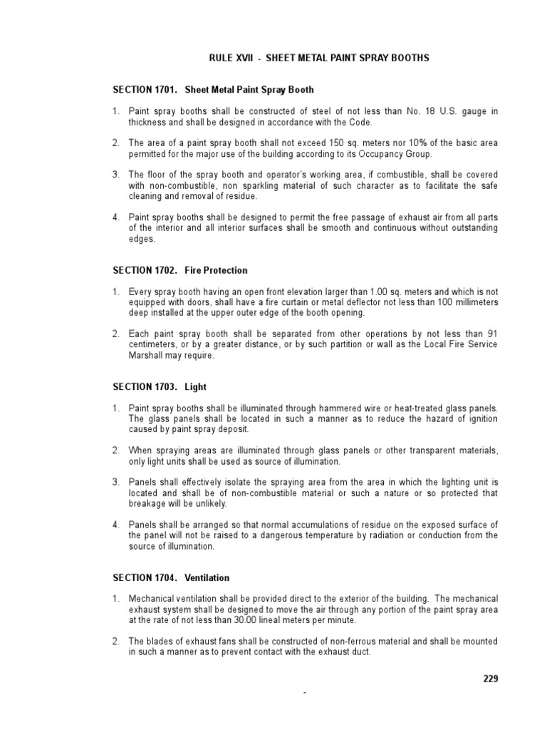 Requirements for Construction and Operation of Sheet Metal Paint Spray Booths PDF Paint