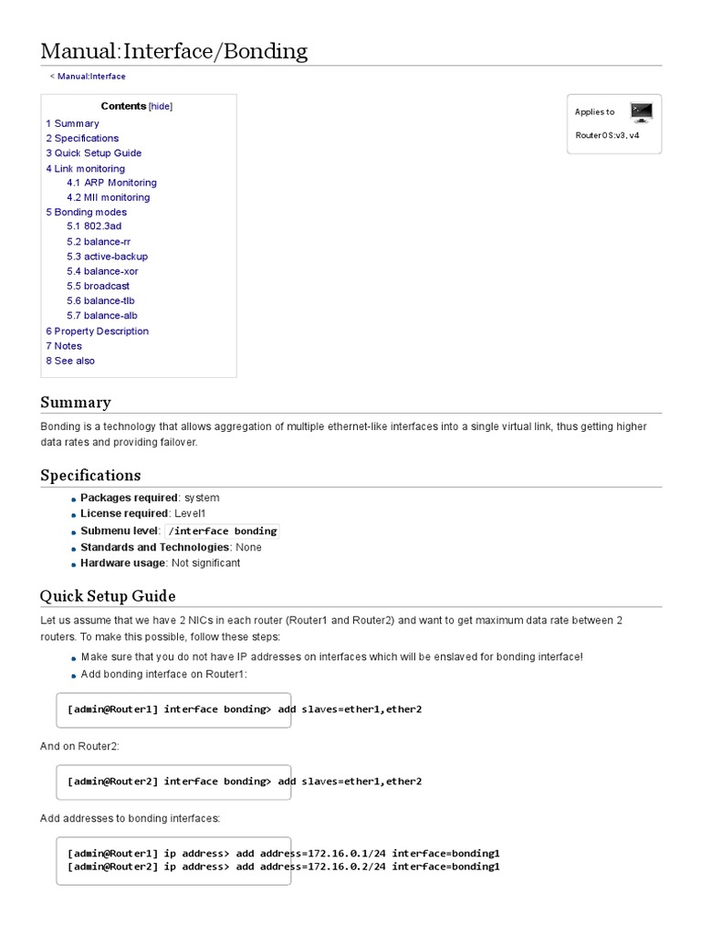 Manual - Interface - Bonding - MikroTik Wiki | PDF | Network Switch ...