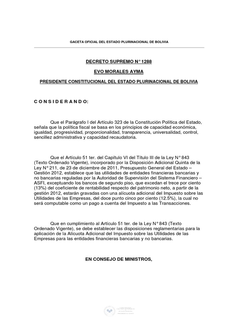 DS 1288 regalemnta el art. 51 de la ley 834.pdf  Taxes 