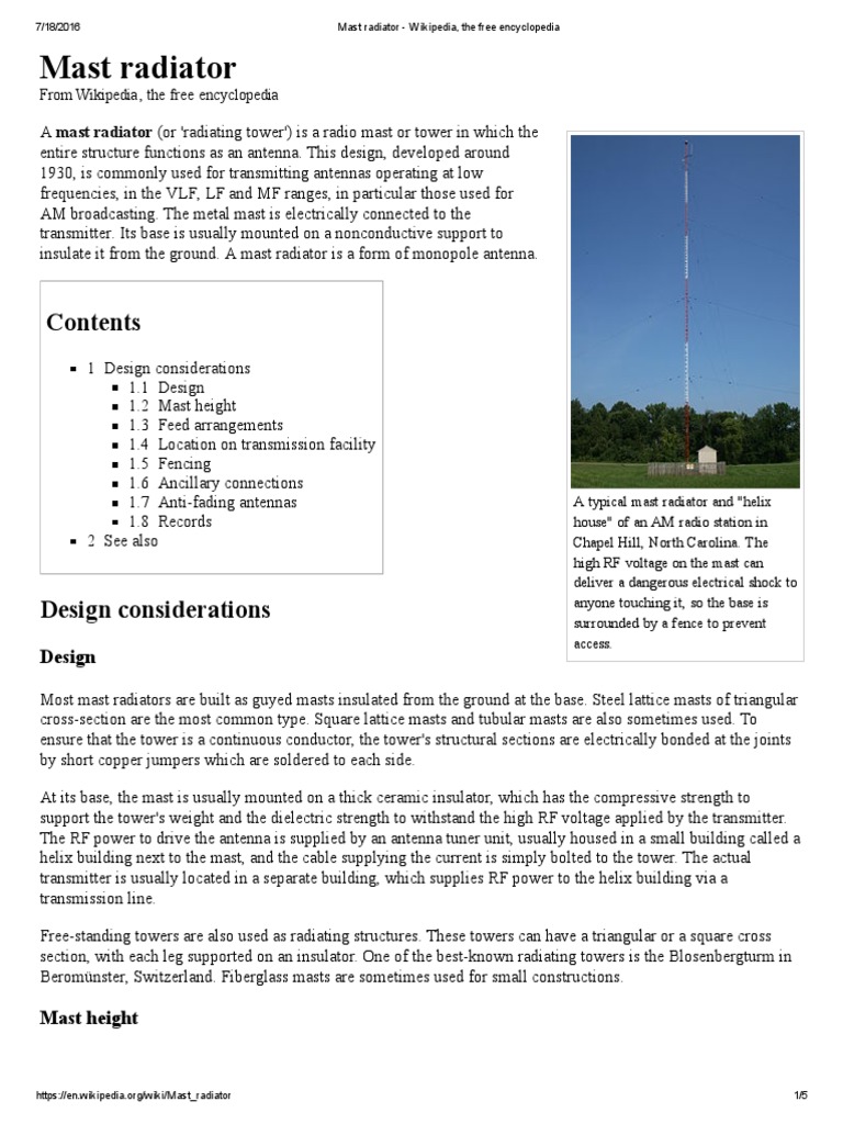 Mast Radiator - Wikipedia, The Free Encyclopedia | PDF | Antenna (Radio ...