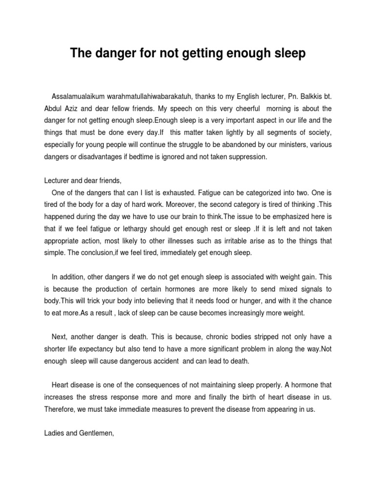 The Danger For Not Getting Enough Sleep PDF Fatigue (Medical) Sleep