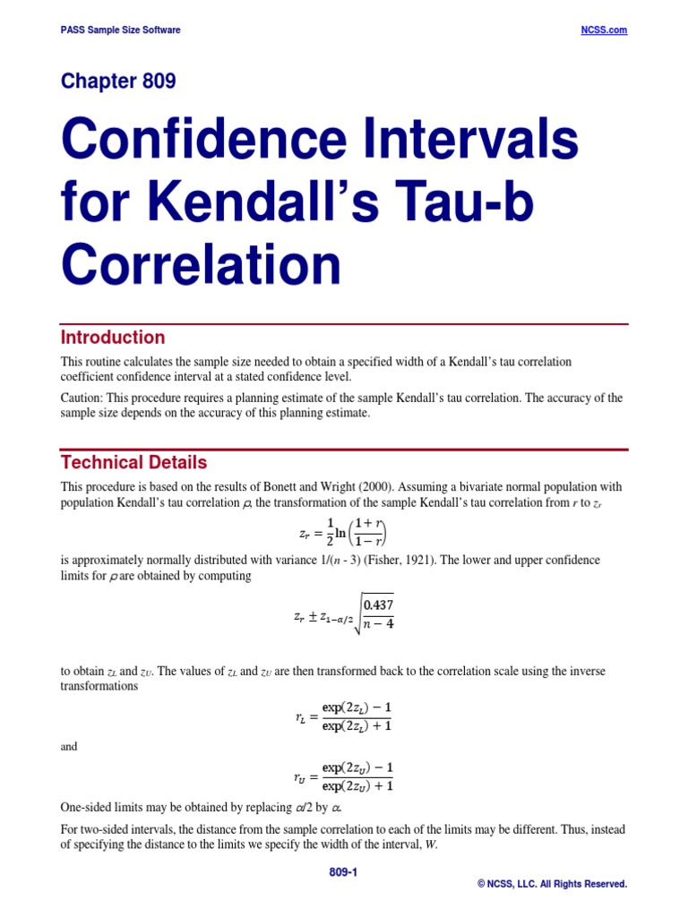Confidence Intervals For Kendall's TauB Correlation PDF Confidence Interval Sample Size