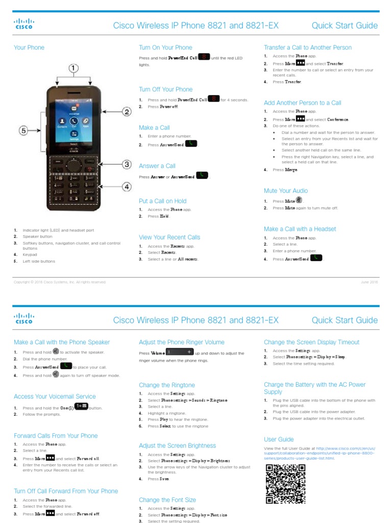 Cisco Wireless IP Phone 8821 And 8821-EX Quick Start Guide PDF.
