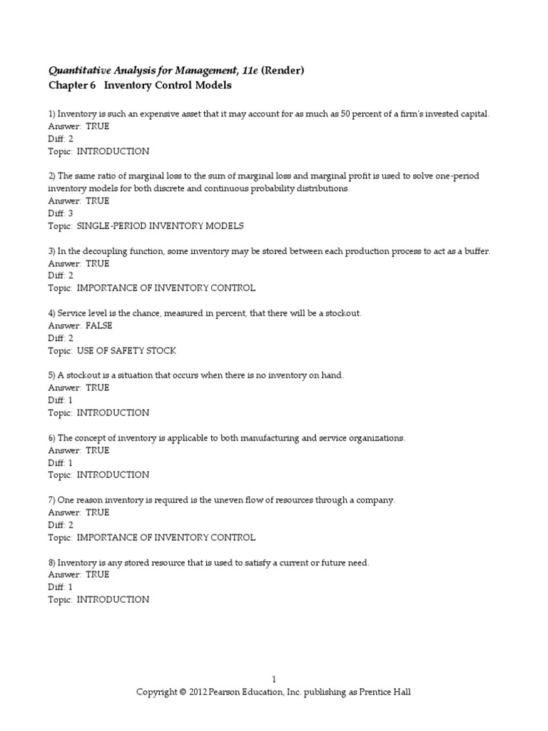 Chapter 6 Inventory Control Models: Quantitative Analysis For ...