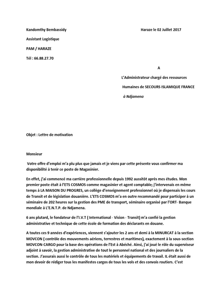 Lettre de Motivation Bémba B1 | PDF | Motivation | Motivationnel