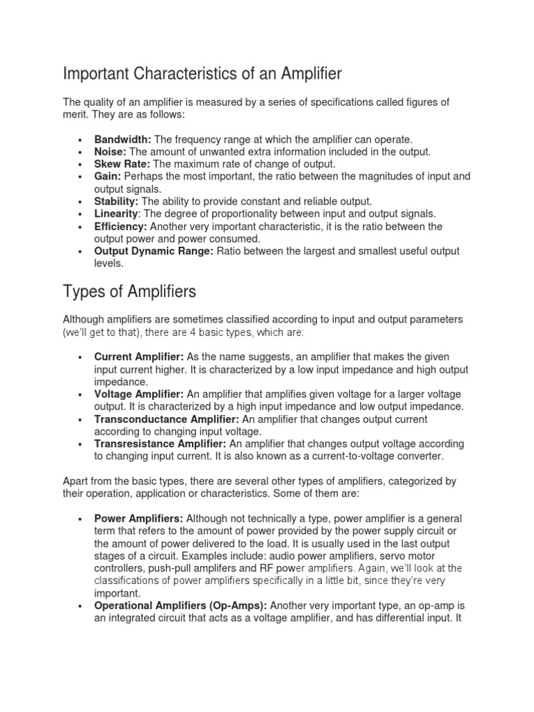 Amplifiers and Their Types PDF Amplifier Operational Amplifier