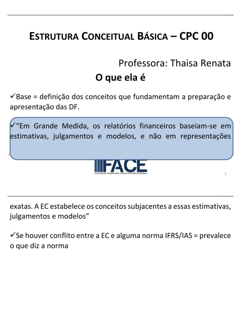 De Acordo Com O Pronunciamento Técnico Cpc 00