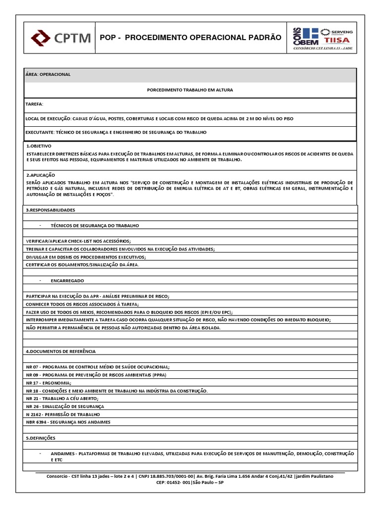 Pop Procedimento Operacional Padrão