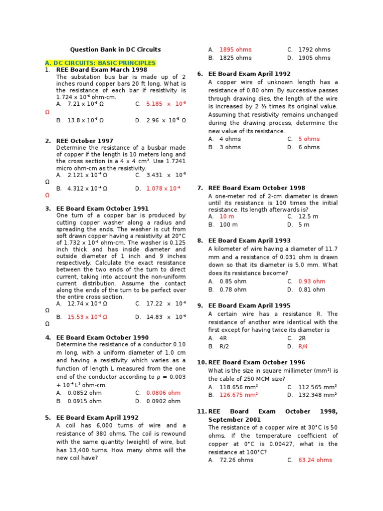 DC Circuits Question Bank | PDF | Electrical Resistance And Conductance ...