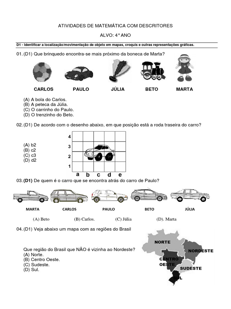 Descritor 1 – Identificar a localização/movimentação de objeto em