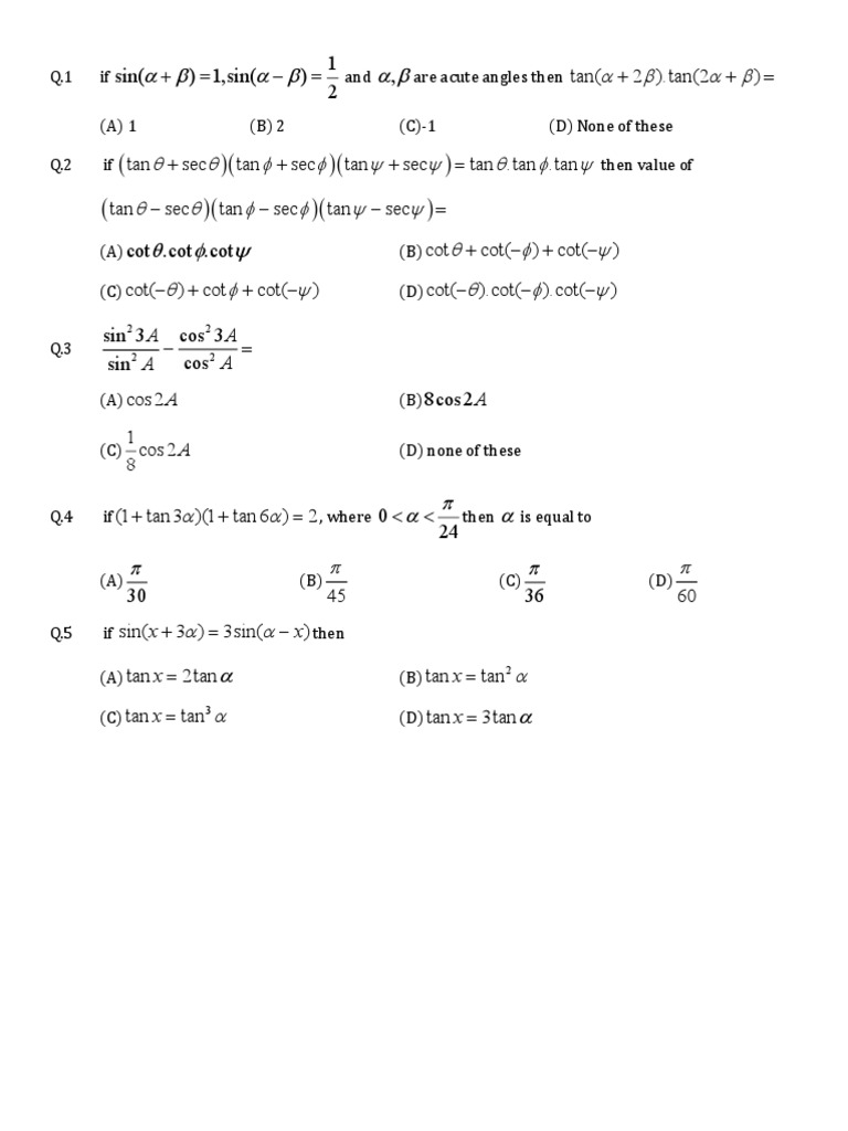 Class 10 Trigonometry Formulas and Questions | PDF | Trigonometric ...