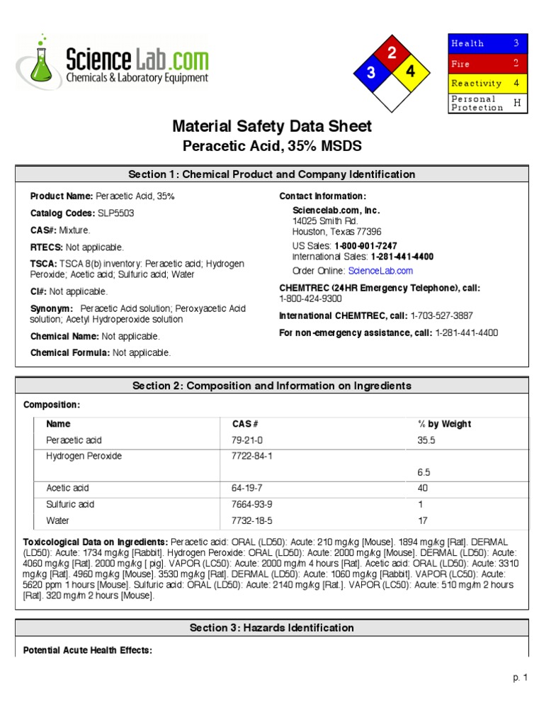 Peracetic Acid (Peroxyacetic Acid) PDF Hydrogen Peroxide Combustion