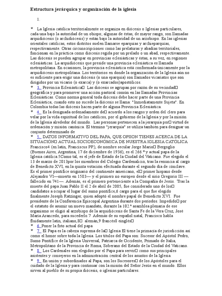 Estructura y rangos de la Iglesia Católica | PDF | Papa | Iglesia Católica