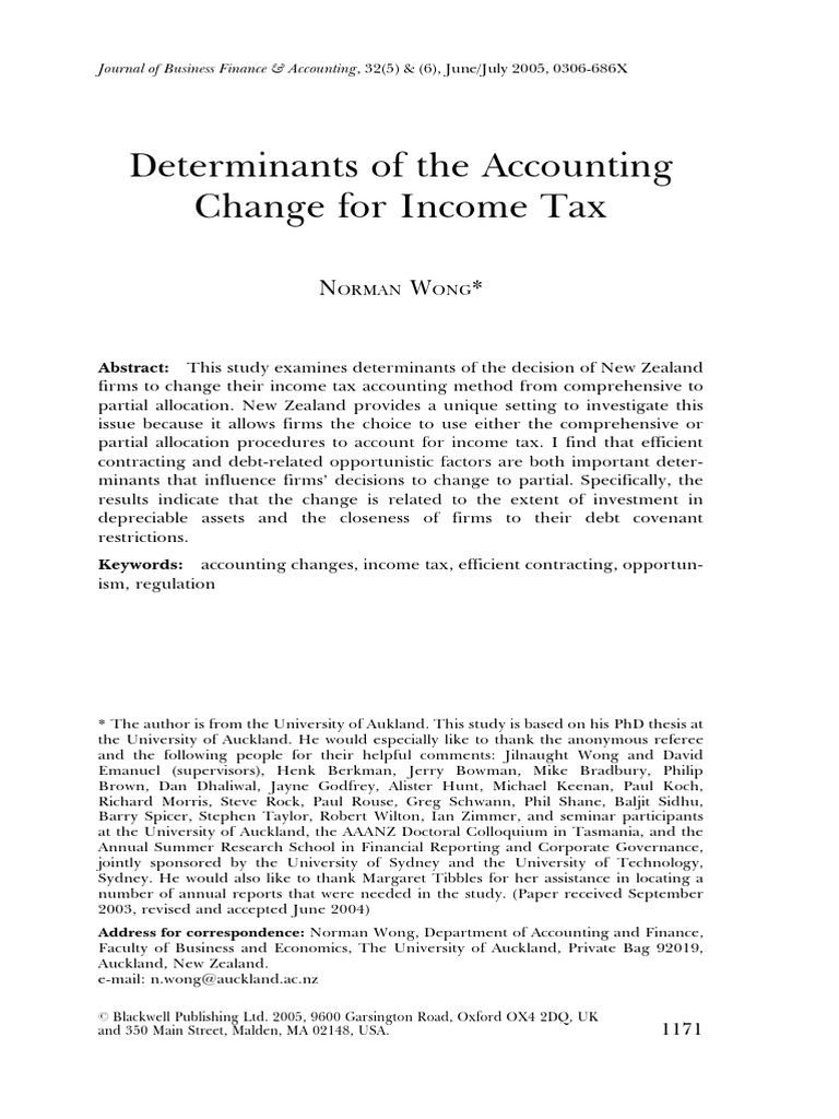 Week 3 Reading 2 Determinants of The Accounting Change For Tax