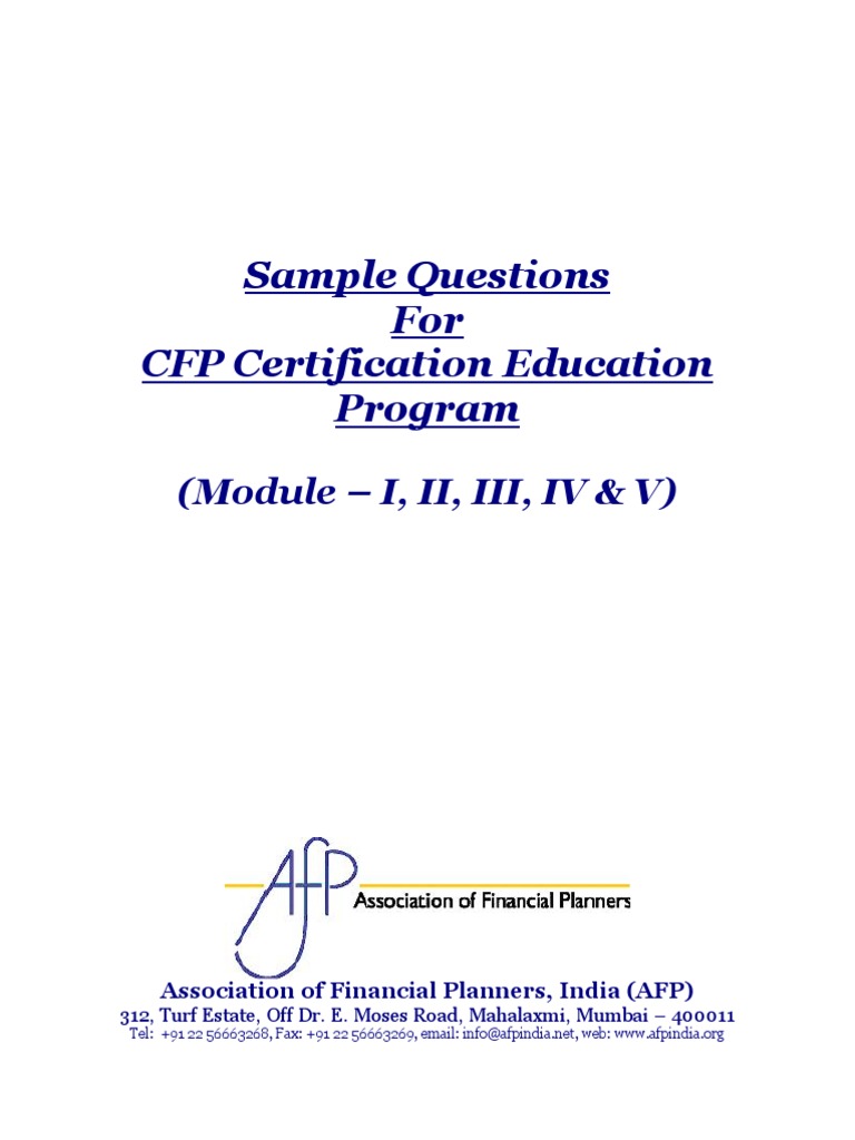 Sample Questions For CFP Certification Education Program: (Module - I ...