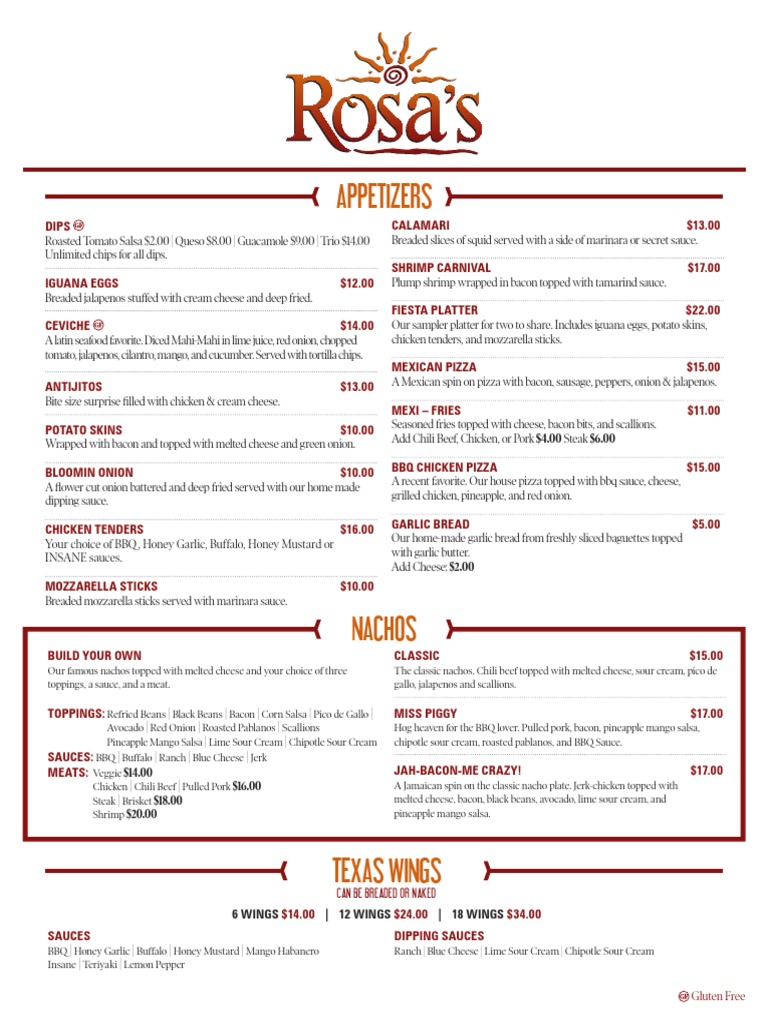 Rosas Bermuda New Menu September 2016 PDF Burrito Salad
