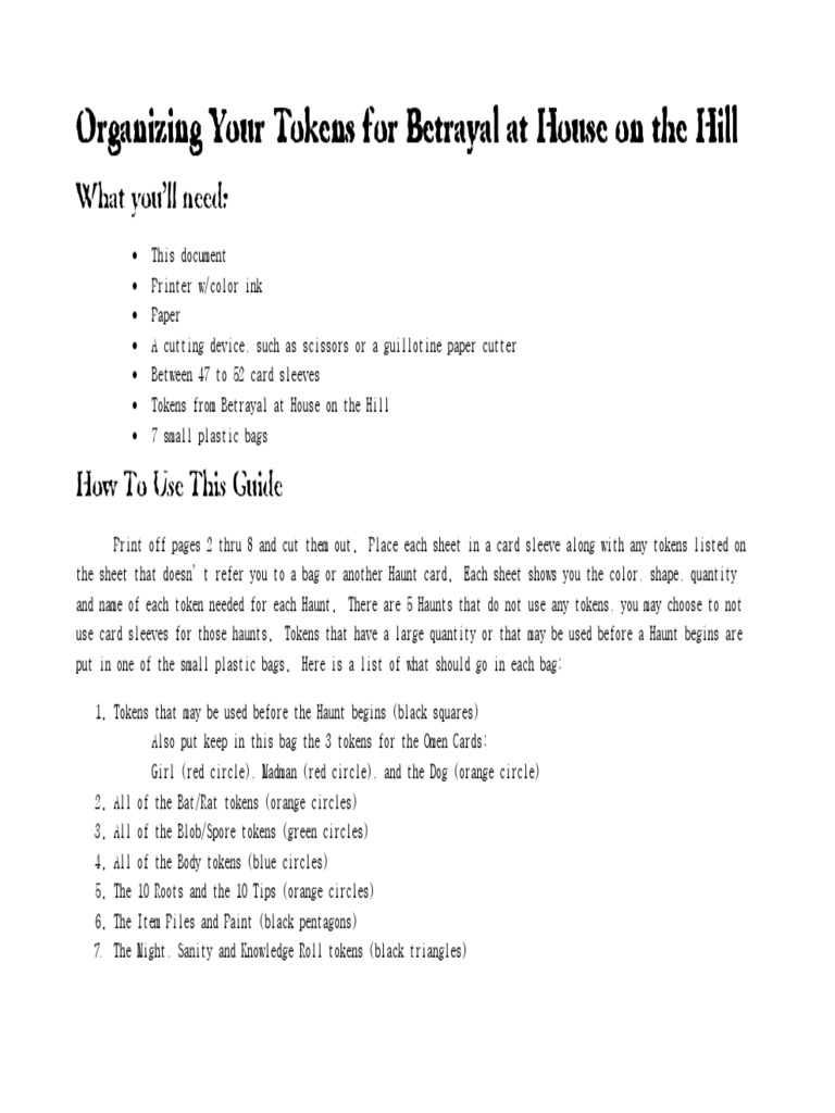 Organizing Betrayal Tokens Guide | PDF | Ghosts