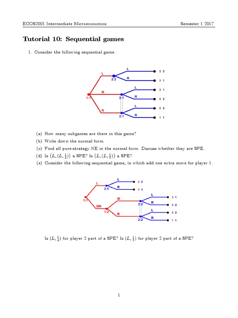 Tutorial 10: Sequential Games | PDF