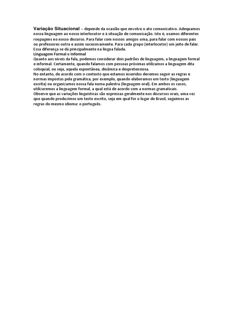 Exemplos de Variação Linguística Situacional | PDF | Semiótica ...