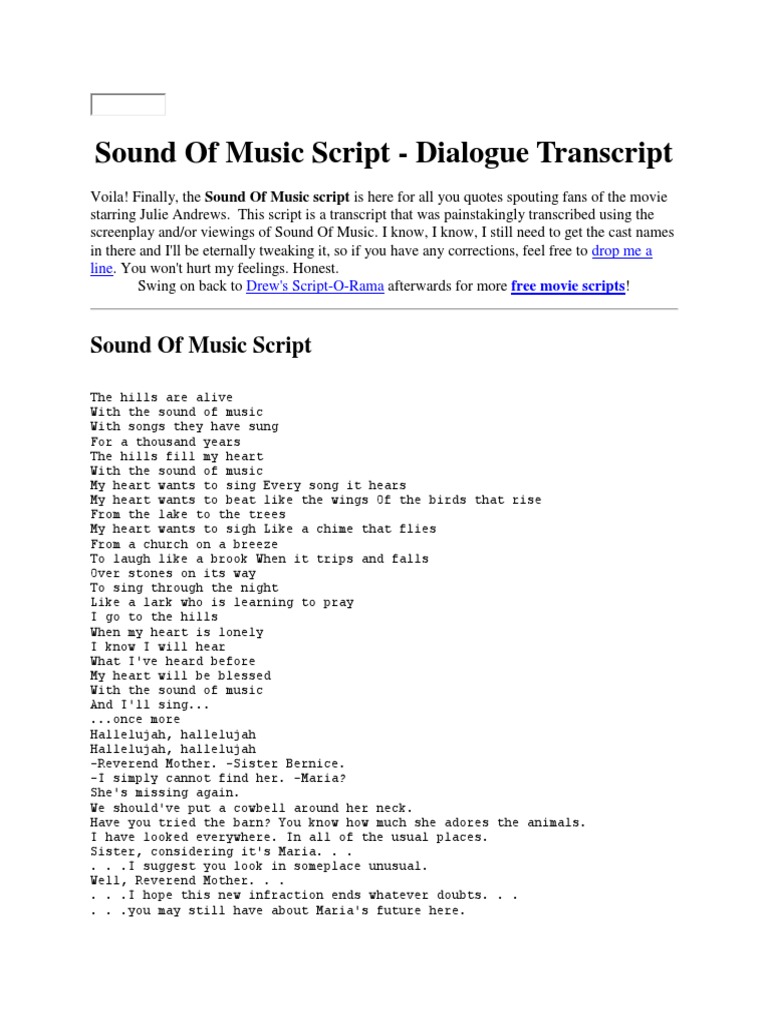Sound of Music Script Transcript | PDF | Entertainment (General) | Leisure