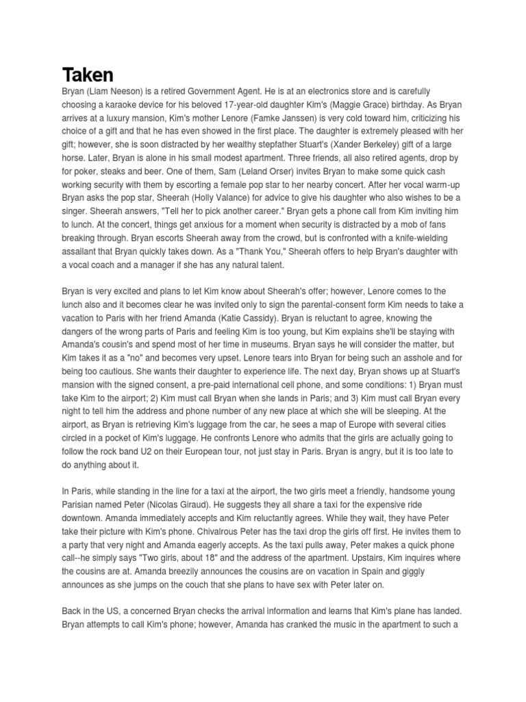 Movie Summary Taken Auction Kidnapping