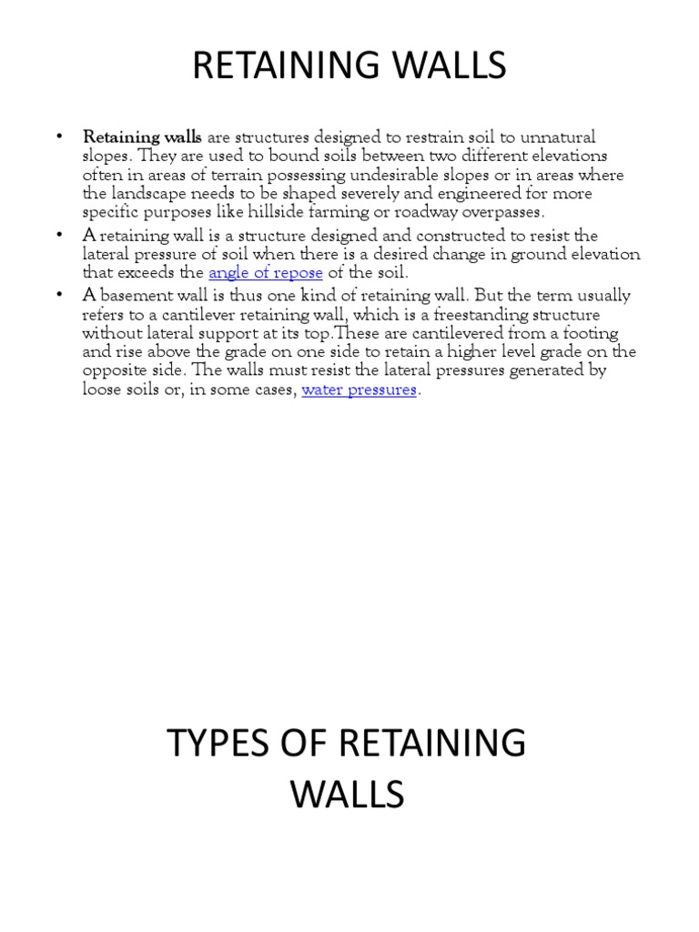 Retaining Walls Angle of Repose PDF Deep Foundation Structural