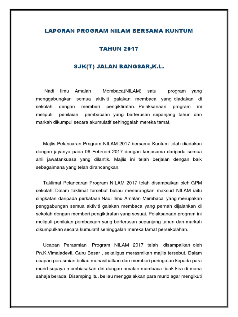 Laporan Program Nilam Bersama Kuntum Pdf