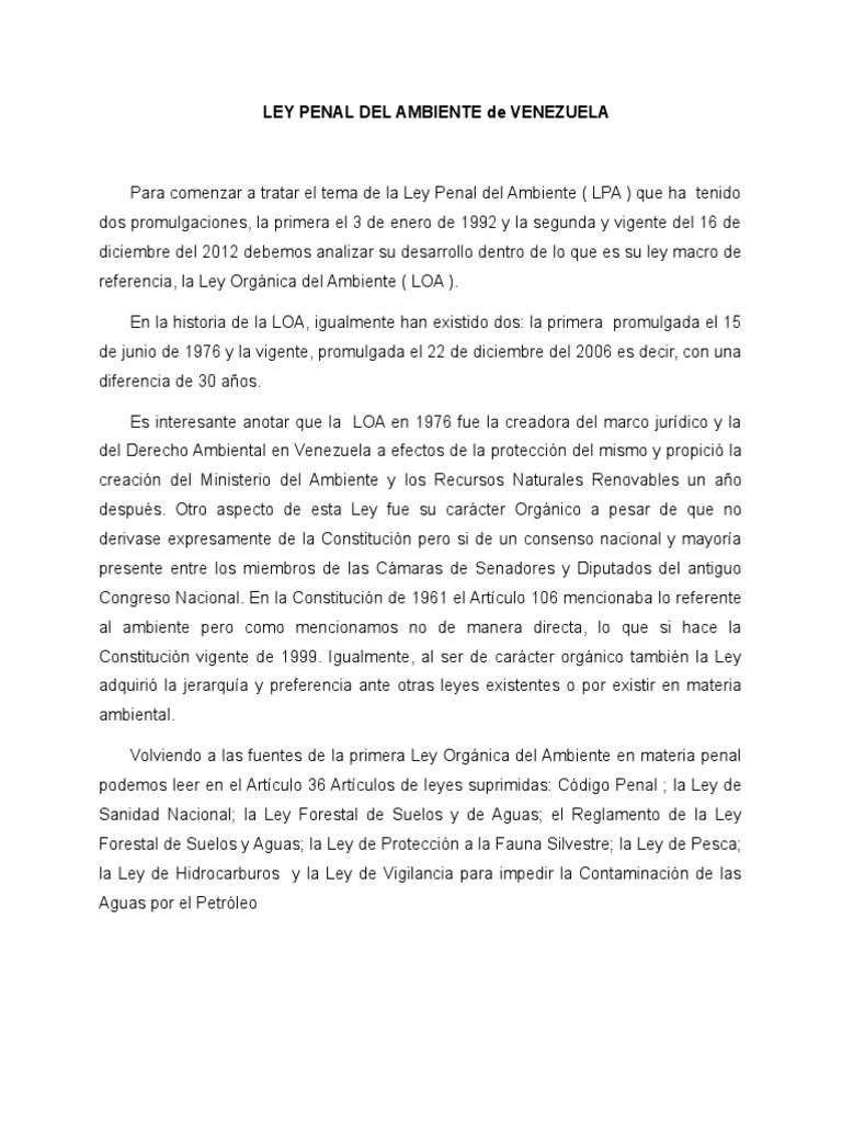 Ley Penal del Ambiente en Venezuela 2023 | PDF | Delito | Procedimiento ...