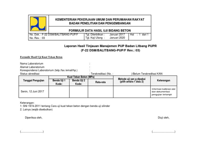 Formulir Hasil Uji Beton