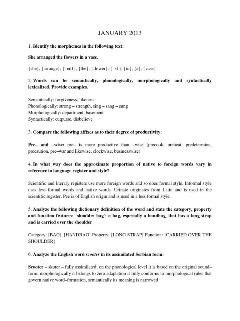 Morphology And Lexicology Pdf Lexicon Morphology Linguistics