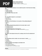 Multiple Choice Questions of Microsoft Excel