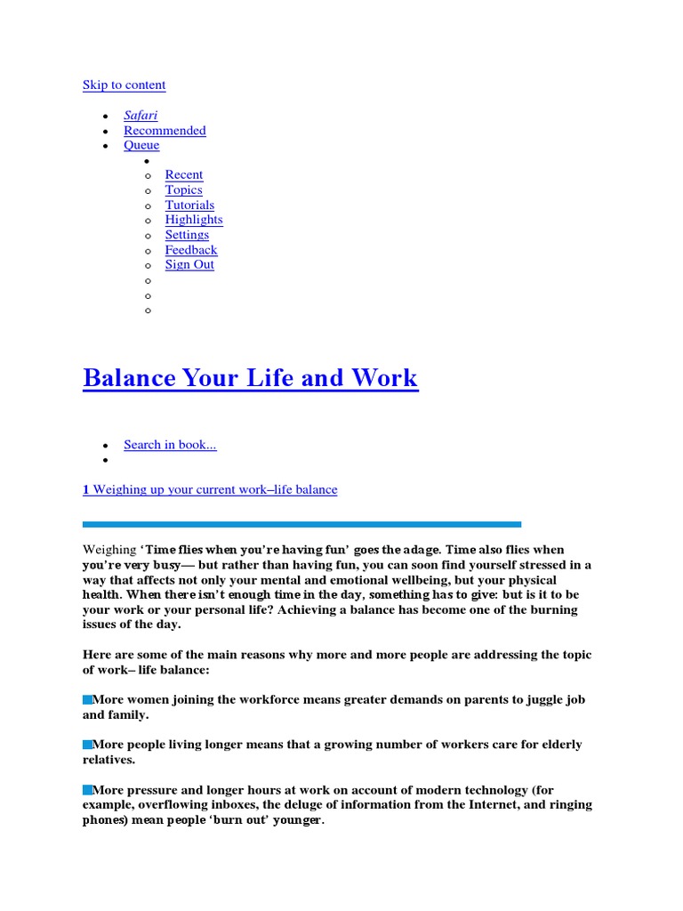 Balance Your Life and Work | PDF | Work–Life Balance | Psychology