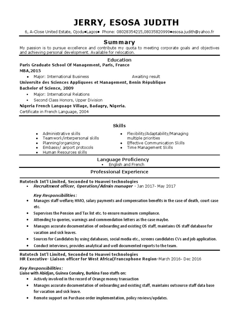 Judithjerry CV | PDF | Travel Visa | Consul (Representative)