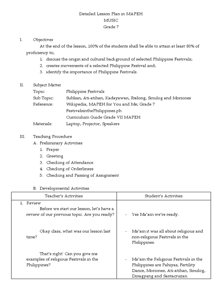 Detailed Lesson Plan In Mapeh Pdf Philippines