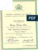 Certificate Malaria Control