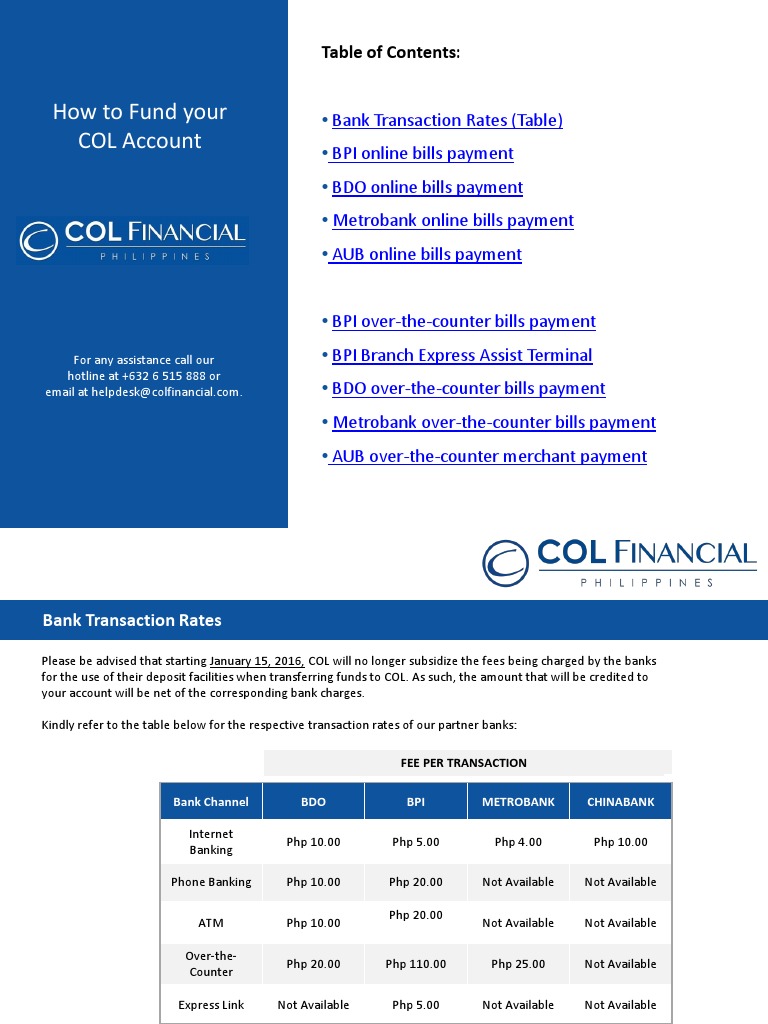 Funding Your COL Financial Account Guide | PDF | Bdo Unibank | Online ...