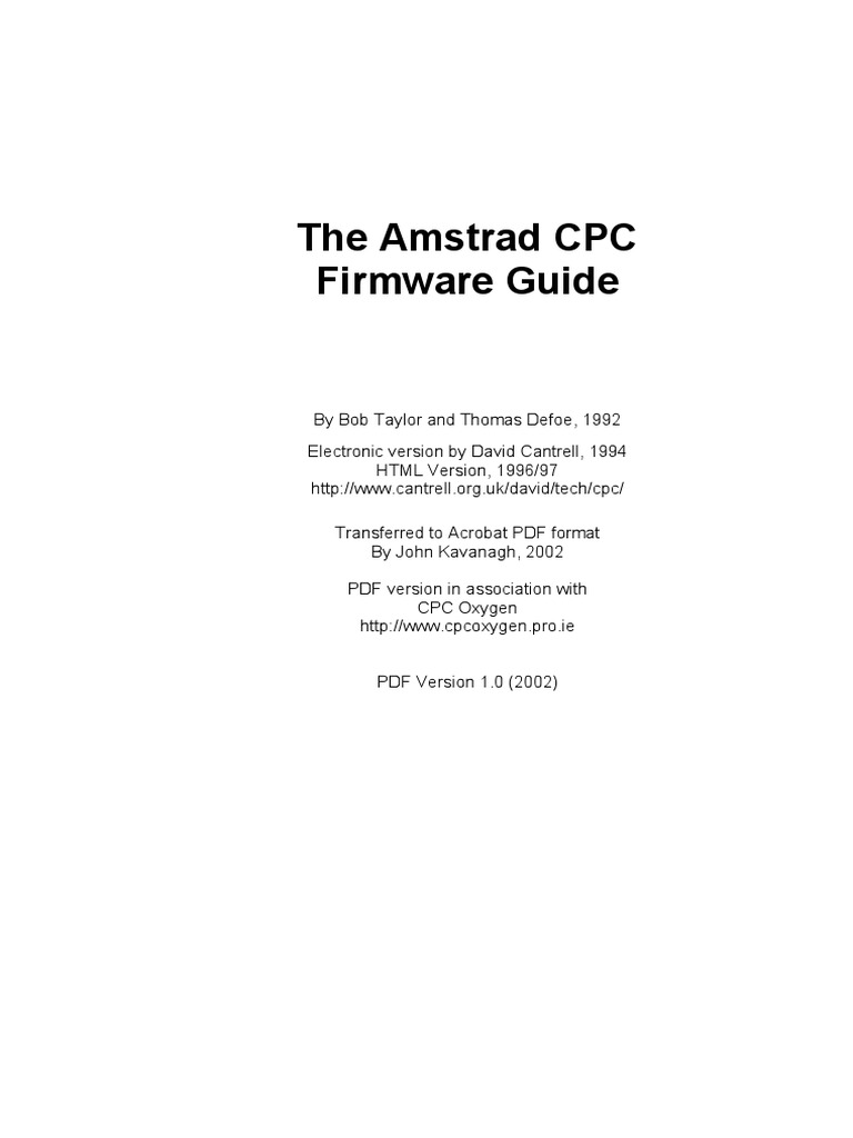 The Amstrad CPC Firmware Guide PDF | PDF | Computer File | Digital ...