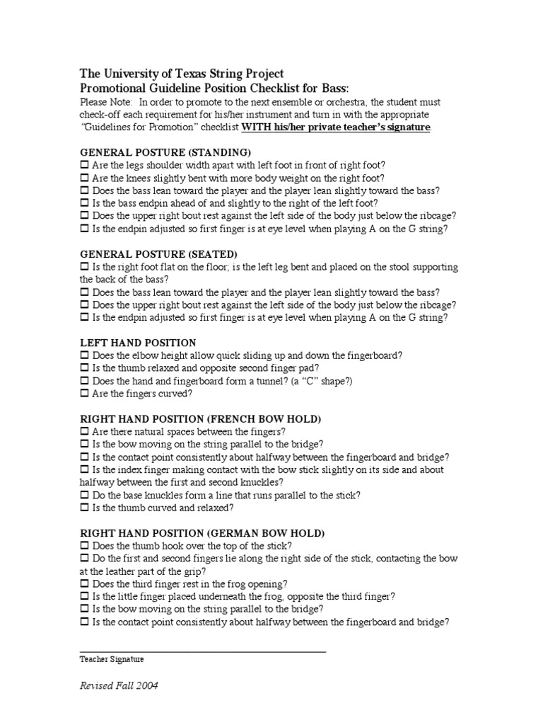 Bass Posture Checklist PDF Double Bass String Instruments