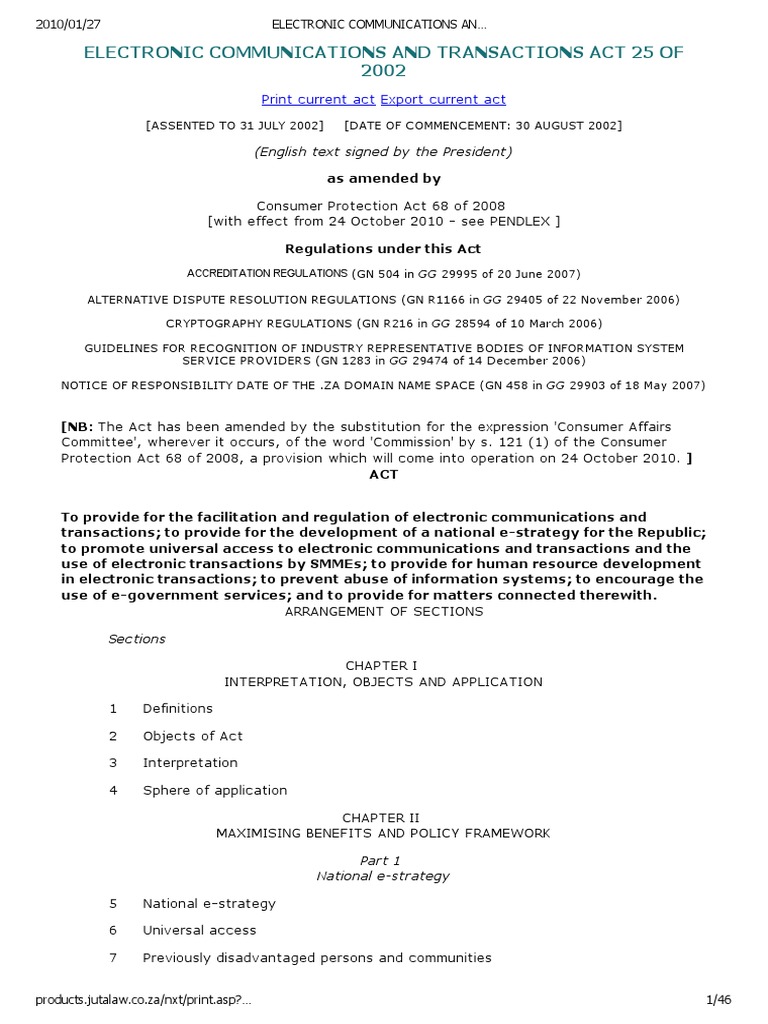 Electronic Communications and Transactions Act 25 of 2002 Print C