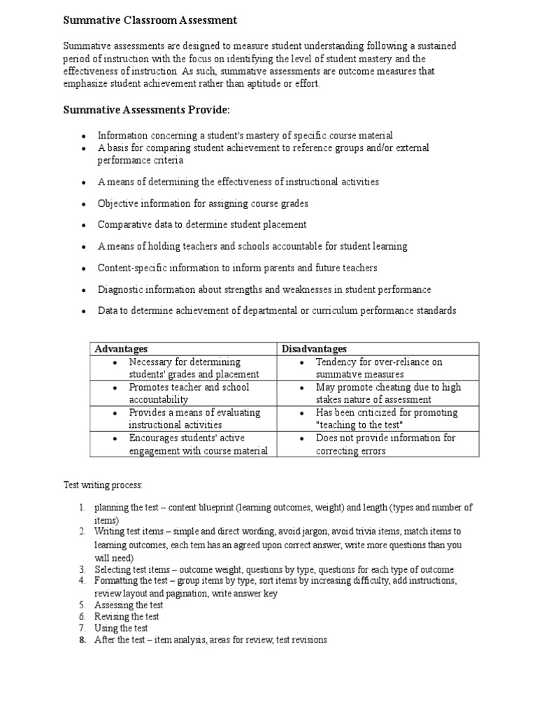 Summative Classroom Assessment Pdf Educational Assessment Quality