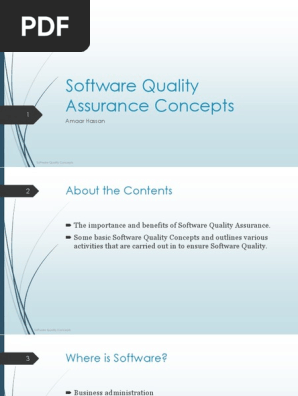 1 Software Quality Assurance Concepts Quality Assurance Software Quality