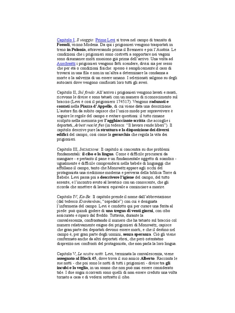 Riassunto Dettagliato Se Questo è Un Uomo