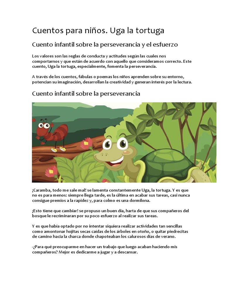 Uga la tortuga y la perseverancia | PDF | Cuentos | Felicidad
