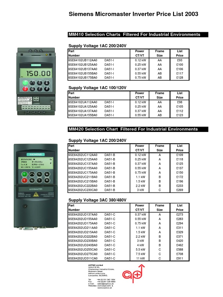 Siemens Micromaster Price List 2003 | PDF | Power Electronics ...