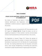 Uganda NIRA Press Statement On Registration of Learners