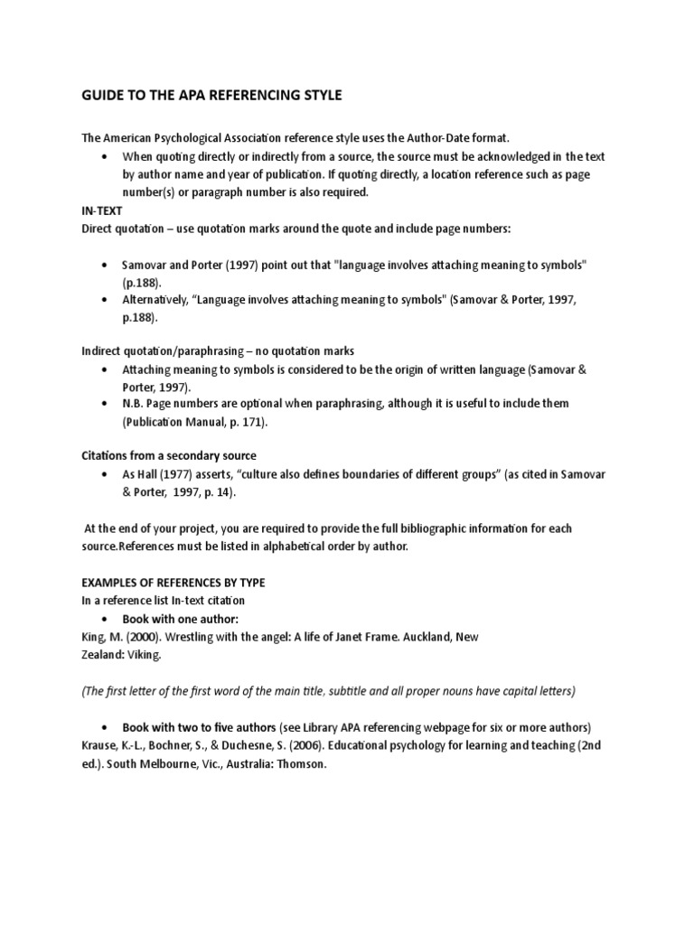 Guidelines for Bibliography APA Style Citation