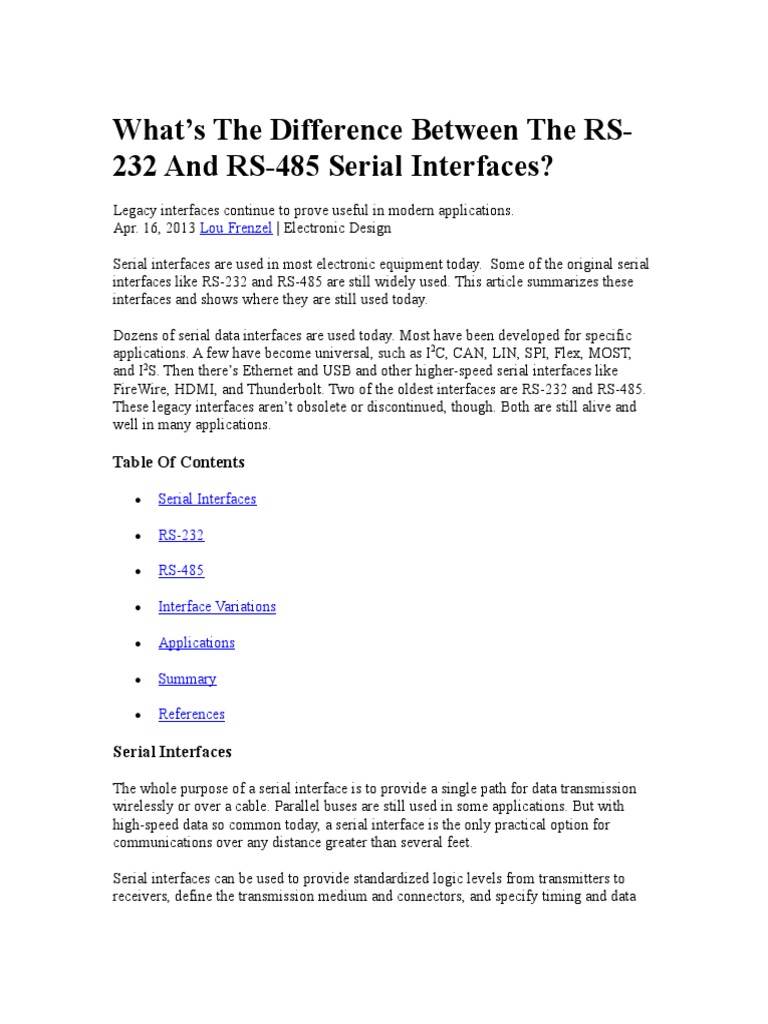 RS-232 and RS-485 Serial Interfaces | PDF | Data Transmission | Media ...