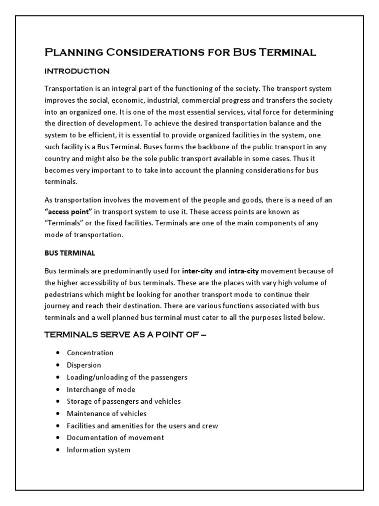 Bus Terminal Planning Considerations | PDF | Bus | Transport