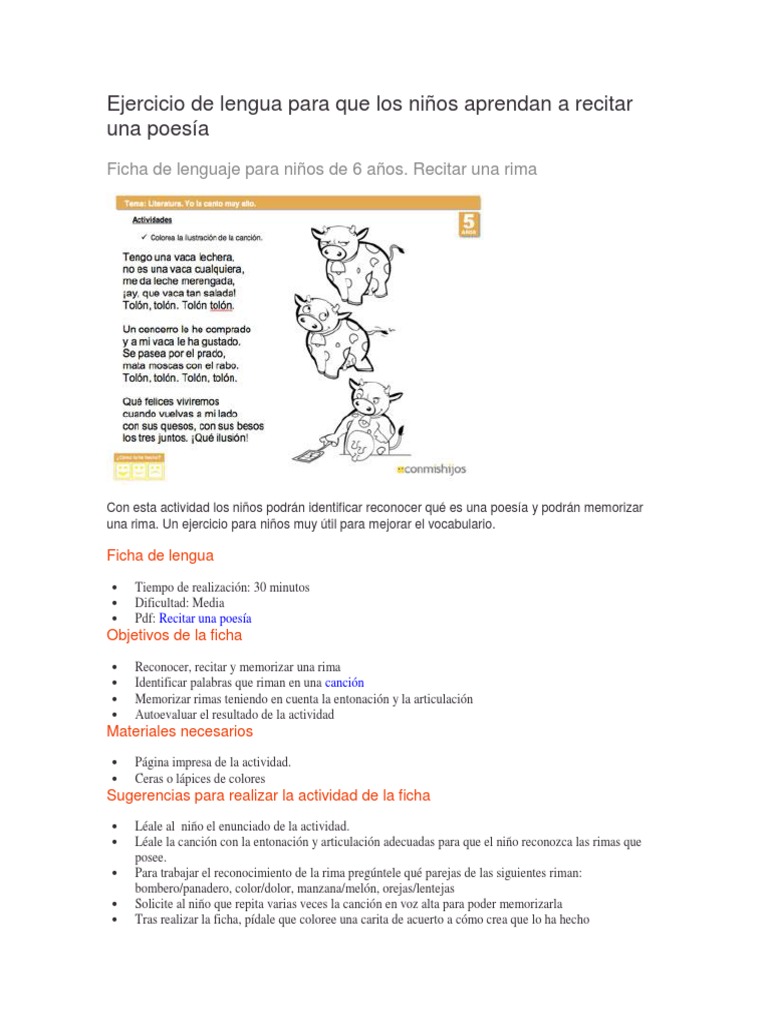 Ejercicios de lengua para niños de 6 años | PDF | Poesía | Lingüística