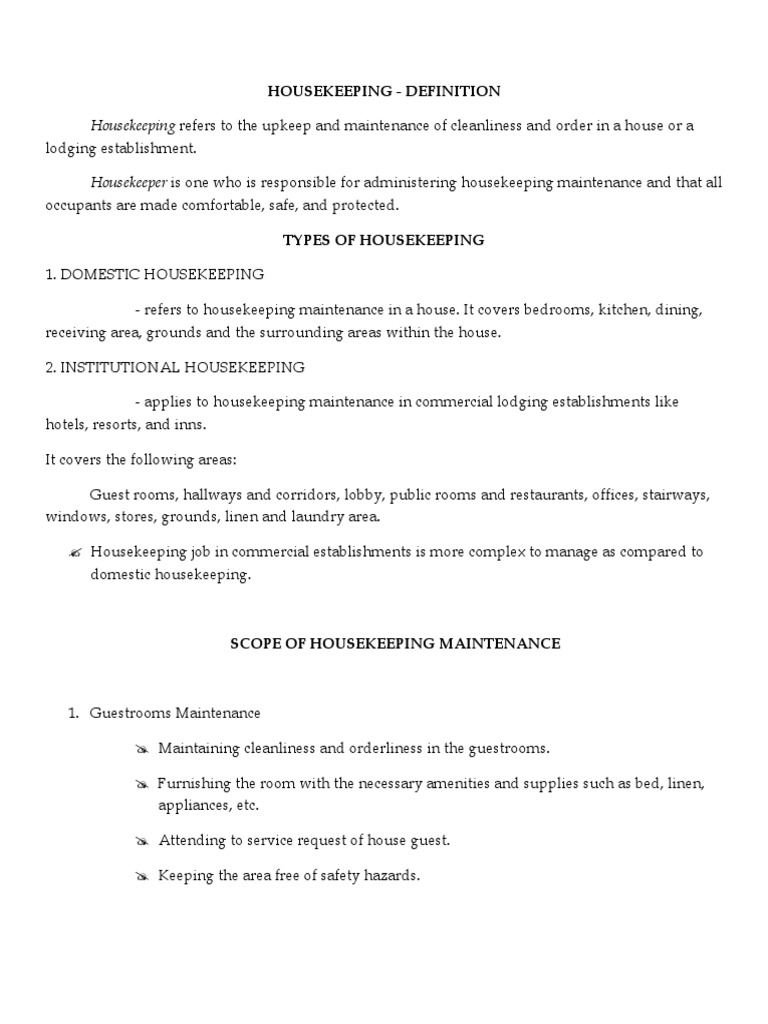 Housekeeping Reviewer Housekeeping Home